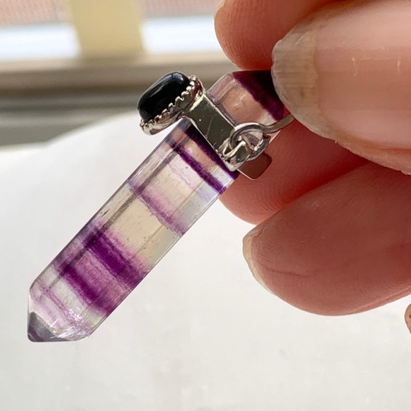 LAST ONE Rainbow Flourite Necklace W/ Onynx Stone - Picture 8 of 8